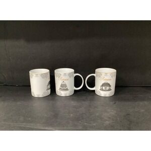 Bia Set‎ of 3 Patisserie White Porcelain Cups with French Pastry Design parisian